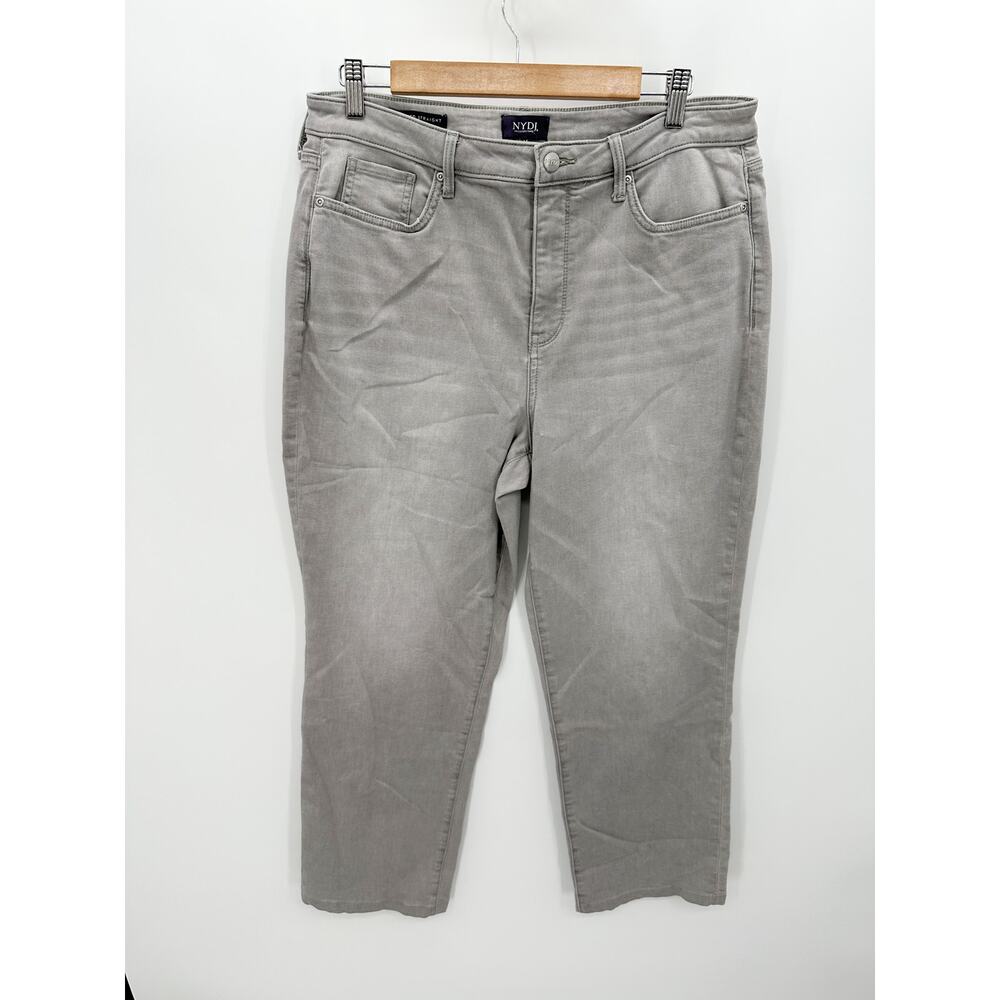 NYDJ Gray Wash‎ Relaxed Straight Denim Jeans Lift Tuck Technology Women Size 14